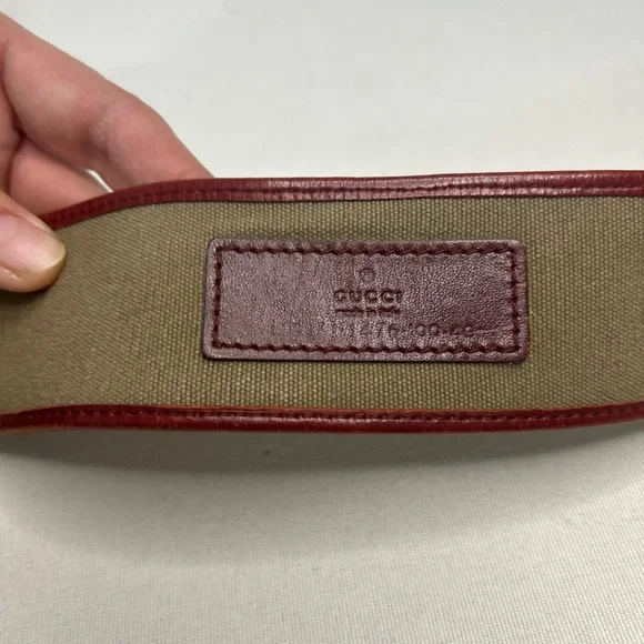 Gucci Vintage belt beige canvas with red leather trim brass buckle. OS - Picture 3 of 4